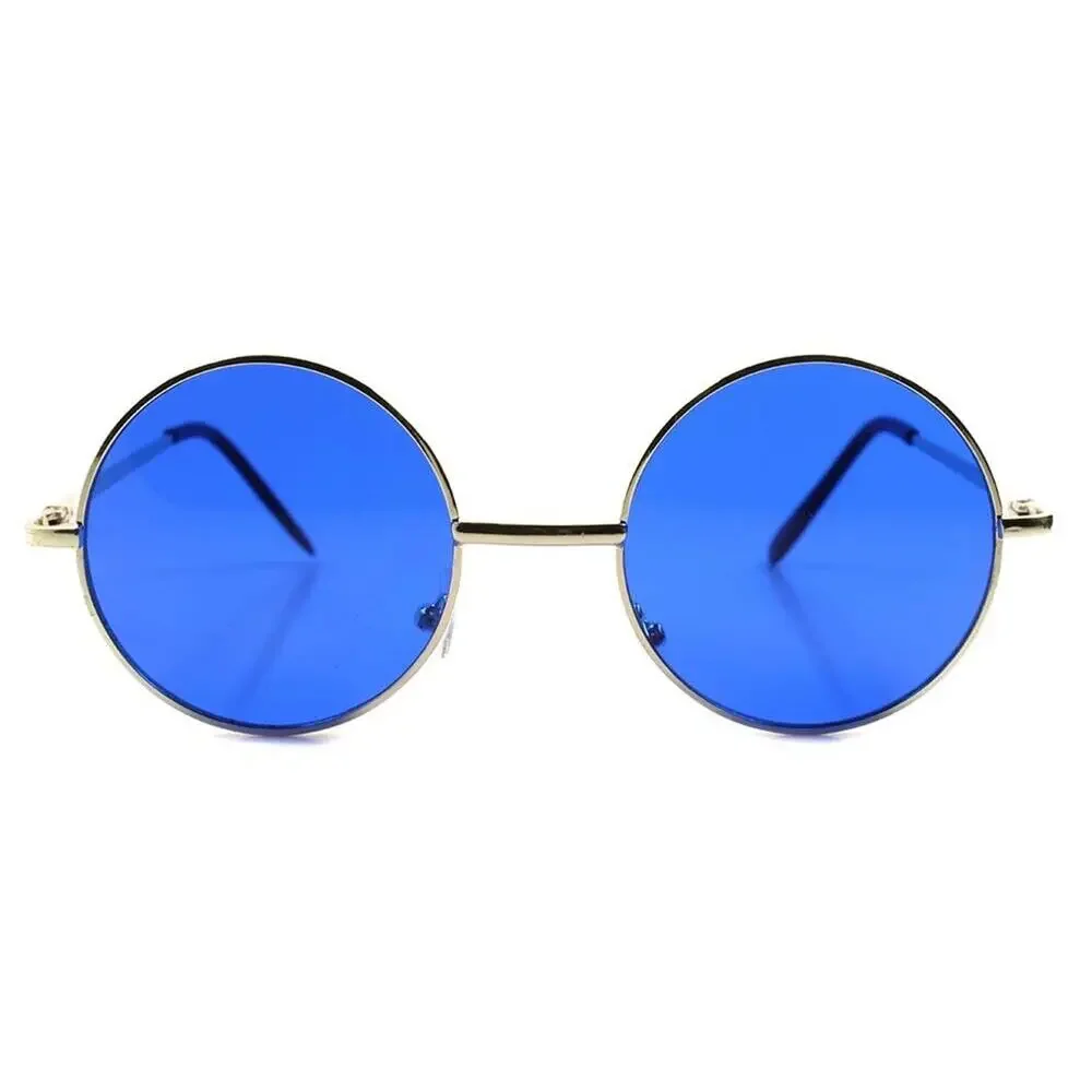 Kiss Blue Lens Round Sunglasses Gold Wire Frame 70s Lennon Retro